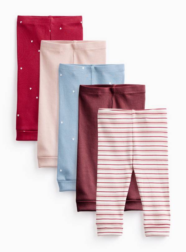Red & Pink Ribbed 5 Pack Leggings 9-12 months